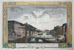  - [Antique print, handcolored etching] A Perspective View of the New Drawbridge Canal and Great Orphan House at The HAGUE a celebrated Town in Holland (Bierkade Den Haag), published 1782.
