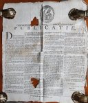 Gelykheid, Vryheid, Broederschap - De Nationale Vergadering representeerende het volk van Nederland, allen den geenen die deze zullen zien of haaren lezen, heil en broederschap! Publicatie dd 25 april 1797 over desertie van militairenin het derde jaar van de Bataafse vrijheid.