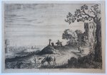 Jan van de Velde II (c. 1593-1641) after Gerrit Willemsz. Horst (1612/13-1652) - [Antique print, etching] Country road along a ruined church/Landweg bij een kerk ruine, published 1628.