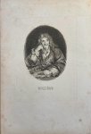 Ficquet? - [Antique copperengraving, Molière, ca 1850] Portrait print of Molière with arms leaning on two books, engraved by possibly Ficquet, published around 1850, 1 p.