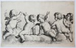 Hollar, Wenzel (1607–1677) after Avont, Pieter van (1600-1652) - [Antique print, etching] Three cherubs and two boys on clouds/Twee cherubijntjes en twee jongetjes op wolken, ca 1645.
