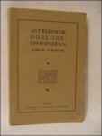 PRIMS, Floris. - Antwerpsche oorlogsephemeriden, 10 mei 1940 - 30 maart 1945 : chronologische opteekeningen met alphabetisch register, op personen en zaken, en algemeene oorlogskalender