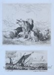 Charles Meryon (1821-1868), after Reinier Zeeman (1623/24-1664) - [Antique print, etching/ets, 1850] "les Mouton" and "Bateaux de Harlem à Amsterdam"/Schaap en schepen van Haarlem naar Amsterdam, published 1850, 1 p.
