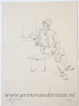 Michiel Jacobus van der Schaft (1829-1889) - [Antique drawing] Seated man (zittende man), ca. 1850-1900.