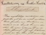 (OUDE MISDAAD). HEEMSKERK, Matthias - Originele 'Handteekening van Matthias Heemskerk', geknipt uit een brief of acte, en geplakt op een handgeschreven verklaring (ca. 1860).