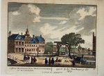 Pieter Schenk (1660-1711) - [Antique print, coloured etching, gekleurde ets, The Hague, 1705] Gesicht by het Weeshuys op het Spuy (Gezicht op het weeshuis bij het Spui): Conspectus Haghiensis, iuxta Orphanotrophium ad Catarractas, 1 p, published around 1705.