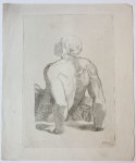 Woensel, Petronella van (1785-1839) after Carracci, Agostino (1557-1602) after Michelangelo (1475-1564) - Etching/ets: Seated man, from behind. [From the Sistine Last Judgment] (zittende man, uit Michelangelo's laatste oordeel).