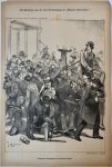 Braakensiek, Johan (1858-1940) - [Original lithograph/lithografie by Johan Braakensiek] De Meeting van de Leo-Vereeniging in "Maison Stroucken", 16 December 1888, 1 pp.