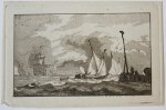 Legros, Salvator (1754-1834) - Original aquatint: Boats at sea along the coast/Boten op zee langs de kust, ca 1788.