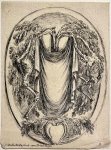 Stefano della Bella (1610-1664) - Antique print, etching, Death, Della Bella | Cartouche with shroud on tree branches and two skeletons (Cartouche met lijkwade aan boomtakken en twee skeletten, Nouvelles inventions de Cartouches [9]), published 1647, 1 p.