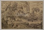 GENOELS, ABRAHAM, - Landscape with triumphal arch near a temple