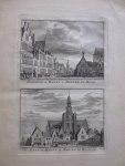 H. Spilman - Stadhuis en Markt te Bergen op Zoom / Kerk en Markt te Bergen op Zoom 1739 - Originele kopergravure