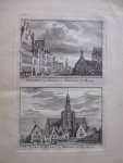 H. Spilman - Stadhuis en Markt te Bergen op Zoom / Kerk en Markt te Bergen op Zoom 1739 [Originele kopergravure]