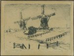 Rensburg Eugène  ( 1872 - 1956 ) - Molens te Overschie ( polder Rijs-en-Daal , afgebroken in 1918 ) Ets