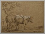 BIJLAERT, JAN JACOB, - Bull and horse standing near a fence