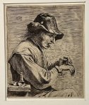 Anonymous after David Teniers (1610-1690) [Coryn (Quirin II) Boel (1620-1668)?] - Antique print, etching | Allegory of Touch / Man pulling a band aid (pleister), published before 1700, 1 p.