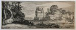 Jan van de Velde II (c. 1593-1641) - Antique print, etching | Ruins of a house and a herd playing the flute/Ruïne met fluitspelende herder, published ca. 1615, 1 p.