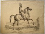Anonymous artist, ES (?), after Carle Vernet (1758-1836) - [Antique drawing, black chalk and pencil] Man in oriental clothes riding a horse, dated 1823, 1 p.
