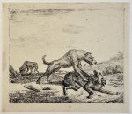 Adriaen van de Velde (1636-1672) - Antique print, etching | Fighting dogs (vechtende honden door Adriaen van de Velde), published 1657, 1 p. Adriaen van de Velde (1636-1672) - Antique print, etching | Fighting dogs (vechtende honden door Adriaen van de Velde), published 1657, 1 p.