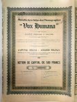 Grammophon und Phonographes: - Manifacture belge des Phonographes. "Vox Humana". Action de Capital de 500 Francs