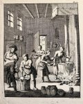 Luyken, Jan. - [Antique etching, gastronomy, making ice cream, 1682] Vervaardiging van sorbet in een keuken te Rosette, published 1682, by Jan Luyken, 1 p.