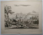 VISSCHER, JAN DE, - Riverbank with fishermen hauling in nets