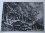Unknown master, after Herman van Swanevelt (1603/04-1655) - Antique print, etching | Peasants by a stream (without margins), published ca. 1650, 1 p.