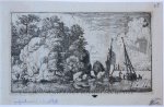 Allard van Everdingen (1621-1675) - [Antique print, etching] The two boats on the river, published between 1631-1675, 1 p.