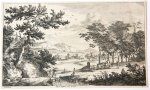 Willem Swidde (1661-1697) and Dirk Dalens II (1657-1687) - [Antique print, etching and engraving] Low wooden bridge over a brook. Set: Verschyde Landschappjes...] (Lage houten brug boven water), published ca. 1660.