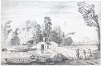Jan van de Velde II (c. 1593-1641) - [Antique print, etching] Road leading to a stone bridge, published 1616.