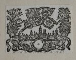  - [Antique print, printer's device, woodcut] A flying Fama over the city of Utrecht, published ca. 1700, 1 p.