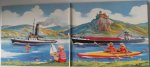  - Karton uitklapboek, een kant scheepjes waterkant andere kant verkeer auto s jaren 1960