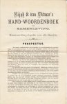 PROSPECTUS VOOR NOOIT VERSCHENEN BOEK - Nijgh & Van Ditmar's Hand-woordenboek der samenleving. Miniatuur-Encyclopedie voor alle Standen. (Prospectus).