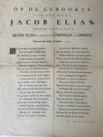 Geldrop, J. - Plano printed publication 1735 | Op de geboorte van den heere Jacob Elias, zoontje van Jacob Elias en mejuffrouw Cornelia van Dieden 1735, 1 p.