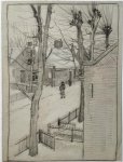 Leendert Klaas Cornelis Prins (1887-1957) - [Modern drawing, black chalk] View on a street in winter, ca. 1920-1940, 1 p.
