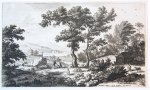 Willem Swidde (1661-1697) and Dirk Dalens II (1657-1687) - [Antique print, etching and engraving] Sheep before two trees in open country [Set: Verschyde Landschappjes...] (schapen bij twee bomen), published ca. 1660.