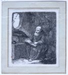Nothnagel, Johann Andreas Benjamin (1729- ca. 1800) - Etching/Ets: A hermit writing on a book (een kluizenaar schrijft een boek).