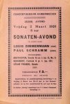 Schramm, Paul und Louis Zimmermann: - [Flyer] Concertgebouw-Kamermuziek. Zesde avond. Sonaten-Avond te geven door Louis Zimmermann (viool), Paul Schramm (piano)