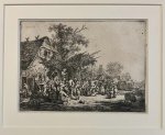 after Adriaen van Ostade (1610-1685) - Antique print, etching | The dance under the Trellis (feest in de dorpsstraat), published ca. 1842-1900, 1 p.