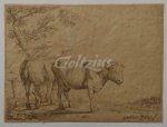 BIJLAERT, JAN JACOB, - Bull and horse standing near a fence