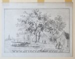 Michiel Jacobus van der Schaft (1829-1889) - [Antique drawing] River landscape with houses (rivierlandschap met huizen), ca. 1850-1900.