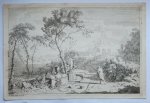 Albert Meyering (1645-1714) - [Antique print, etching/ets] Italian landscape with a statue, published before 1700.