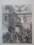 antique print (prent) - Toeristen voor de klokketoren in Bern.