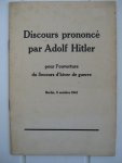 Hitler, Adolf - Discours prononcé par Adolf Hitler pour l'ouverture du Secours d'hiver de guerre. Berlin, 3 octobre 1941.