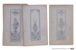 (Glass engraving). (Moreels & De Vreker) - 19 cardboard leaves with designs of engraved glass panels. Lithographs, finished with light-blue water-colour. Numbered and with indication "J.M. Déposé". On each cardboard stamp of "O. Moreels & E. De Vreker. Spécialités: Vitraux - Gravures s...