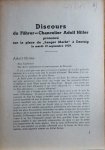 HITLER Adolf - Discours du Führer-Chancelier Adolf Hitler prononcé sur la place du 'Langer Markt' à Dantzig le mardi 19 septembre 1939.