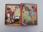 Diverse auteurs - 2 oude puzzels in doosje: <eisje met hond en Twee kinderen met hond