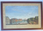  - [Framed antique optical print, handcolored etching and engraving, optica prent in lijst] View of the Hofvijver in The Hague , published 1794.
