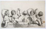 Hollar, Wenzel (1607–1677) after Avont, Pieter van (1600-1652) - [Antique print, etching] Three cherubs and two boys on clouds, ca 1645.
