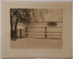 UNKNOWN (SIGNED IN PENCIL BUT UNREADABLE), - Riverscape with passenger boat
